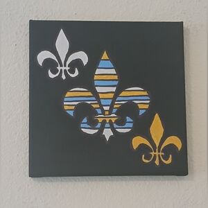 New Orleans Fluer De Lis Acrylic Painting On Canvas Wall Decor 8x8"